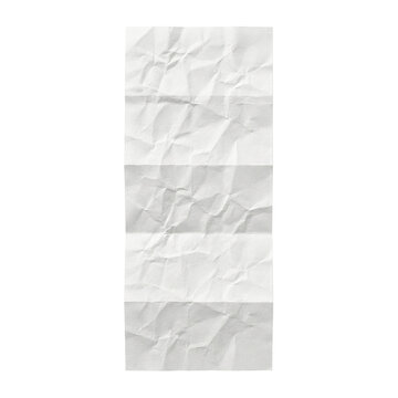 Long vertical piece of blank crumpled white paper with fold lines