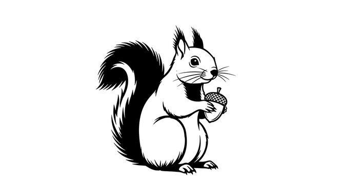 Cartoon squirrel holding acorn in hand