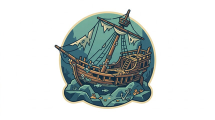 Vintage sailing ship illustration in rough seas. © Darfa66