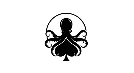 Minimalist black octopus spade logo icon on white background © joko