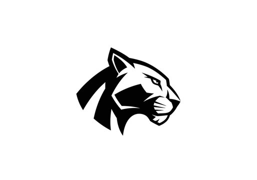 Minimalist black panther head mascot logo on white background