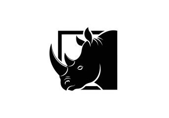 Minimalist black rhino head icon isolated on white background © joko