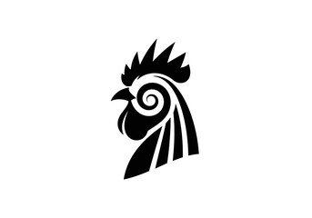 Minimalist black rooster head logo on white background © joko