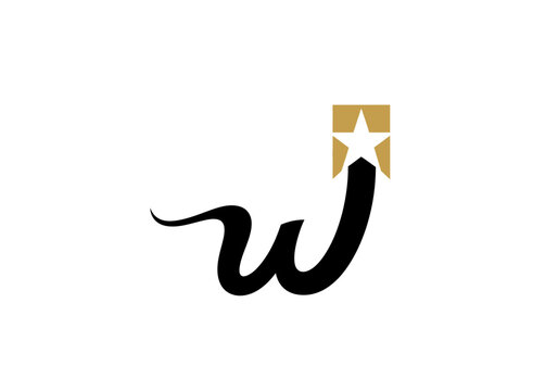 Minimalist black script letter W logo with gold star