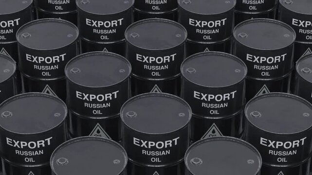 Animated oil barrel field illustrating sanctions, supply risks and energy crisis themes. Perfect for economic reports and broadcasts. Seamless loop animation, part of collection. Ultra HD 3840x2160