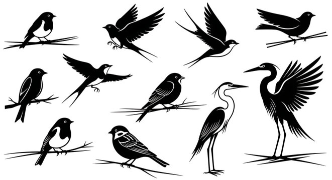 Black and white flying birds illustration
