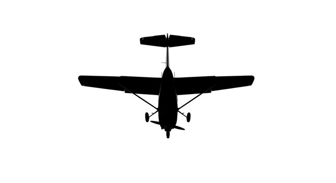 Black silhouette of small propeller plane top view