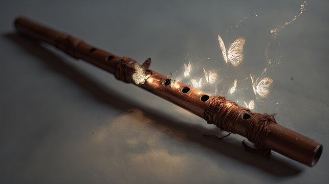 Wooden flute, ethereal butterflies