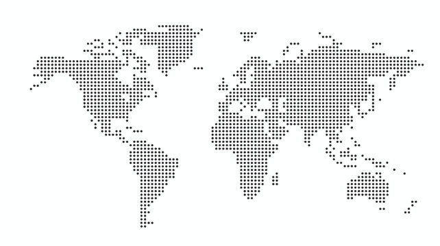 World map composed of small dots a black and white vector illustration on a white background global geography cartography