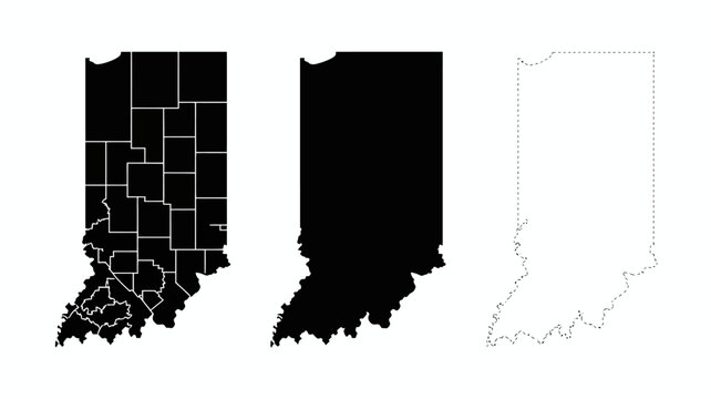 Indiana state map silhouettes and outline on a white background showcasing geographical representation usa united states geography cartography silhouette