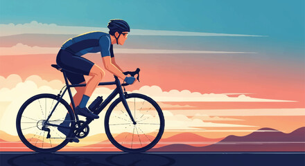 Fototapeta premium Dynamic Professional Road Bike Rider Speeding Fast in Competitive Cycling Race Vector Illustration