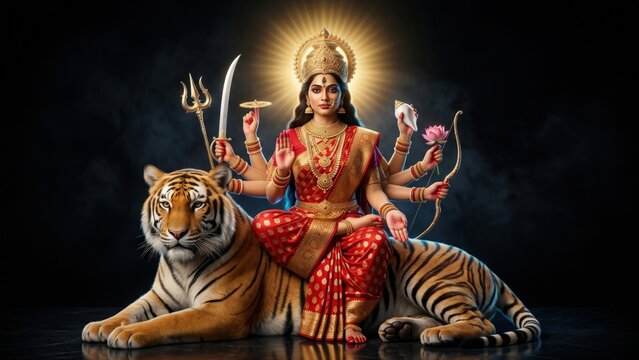 Goddess Amba Maa on Tiger &ndash; Divine Blessing Portrait