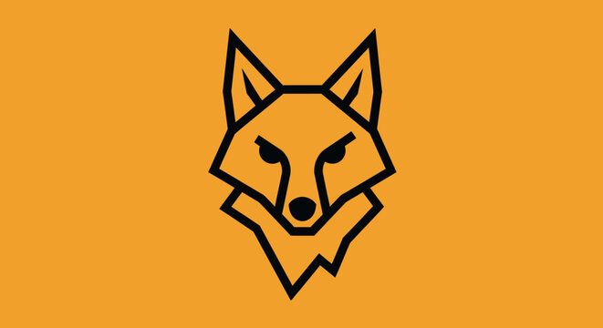 Minimalist geometric fox head logo on orange and black background