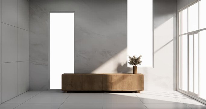 Mock up interior concept Empty room wood docoration wall on tiles floor. 3D illustration rendering
