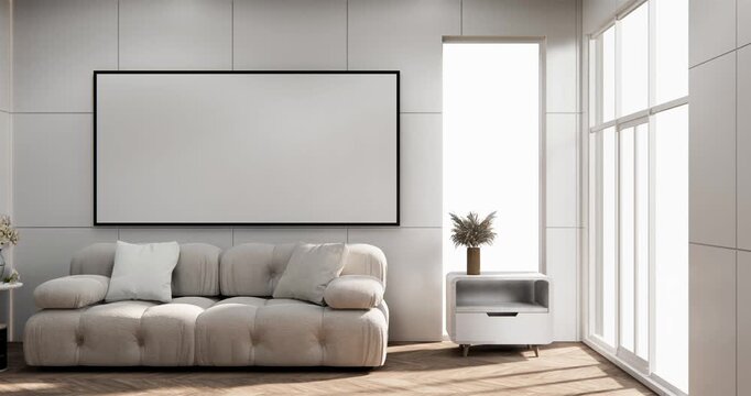 Interior,Living room modern minimalist has sofa on white wall background .3D rendering