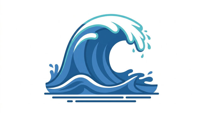 Stylized Blue Ocean Wave Crashing with White Foam.