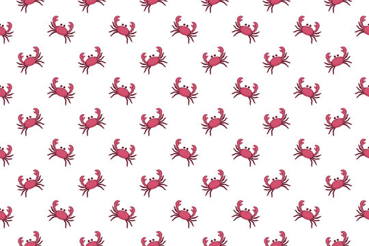 Playful seamless pattern featuring small, cute hand drawn red crabs with raised claws, perfect for children textiles, nautical stationery and coastal designs.