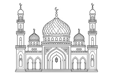 Islamic mosque building with minarets and domes illustration © Md. Alamin Mia