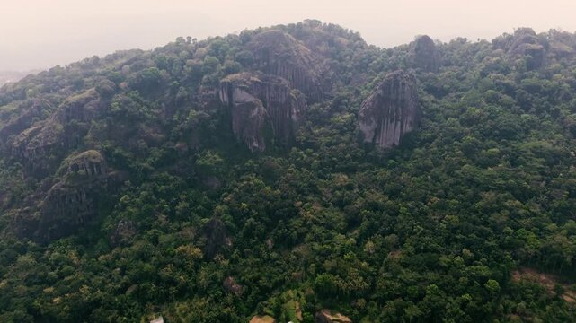 Ancient Nglanggeran Volcano Landscape in Yogyakarta, Indonesia. Scenic Mountain and Giant Rock Formation