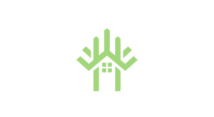 Fototapeta premium Abstract green house and tree logo.