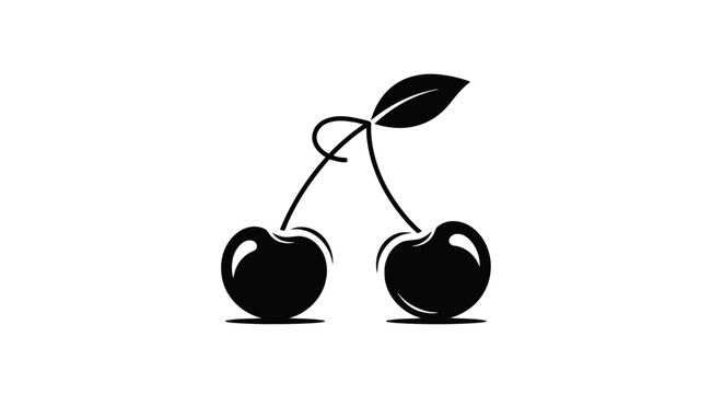 Black cherry silhouette fruit icon.