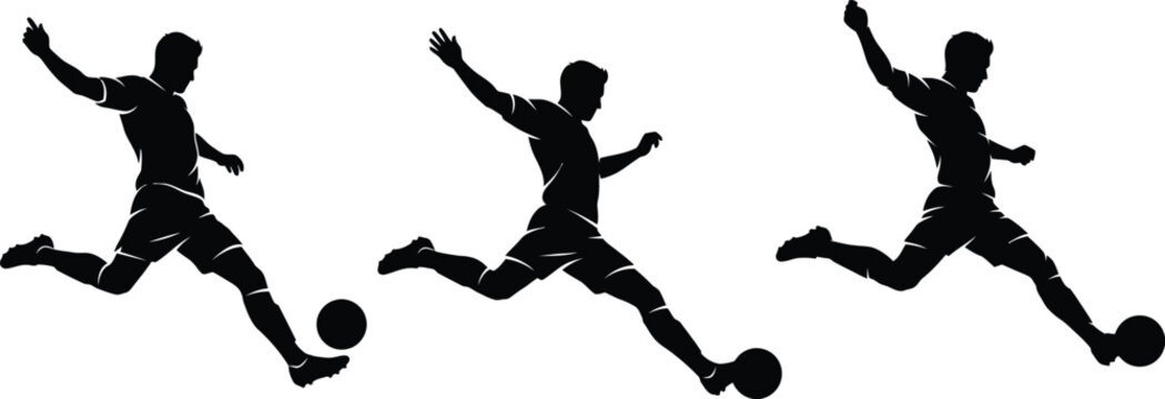Soccer player kicking ball in action sequence