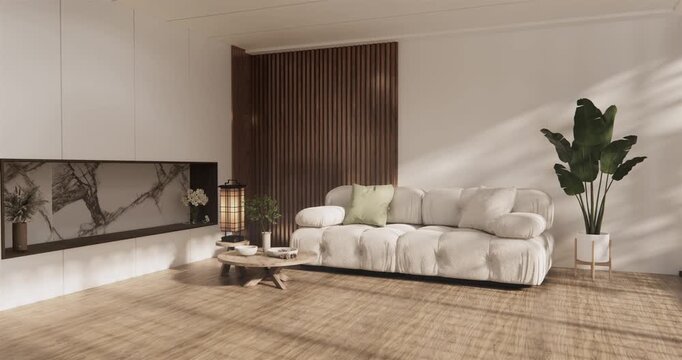 Interior,Living room modern minimalist has sofa on white wall background .3D rendering