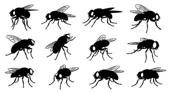 Black flies walking in a row