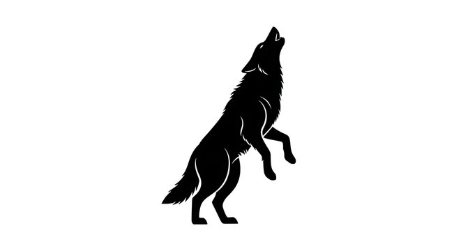 Black silhouette wolf howling at the moon