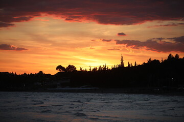 Naklejka premium Beautiful sunset over Vergia beach, near Nea Kalikratia, Halkidiki, Greece
