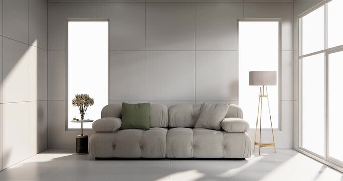 Interior,Living room modern minimalist has sofa on white wall background .3D rendering