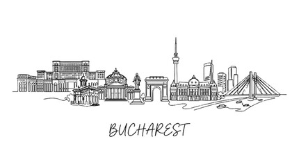 Fototapeta premium Elegant black and white cityscape of bucharest including historic landmarks and modern architecture featuring notable structures