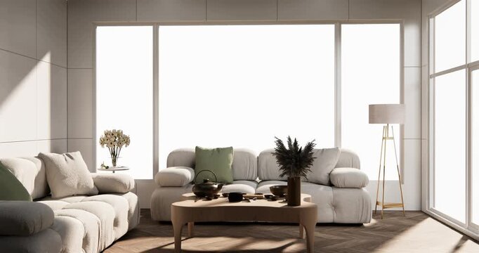 Interior,Living room modern minimalist has sofa on white wall background .3D rendering