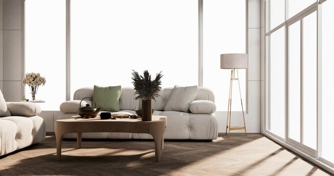 Interior,Living room modern minimalist has sofa on white wall background .3D rendering