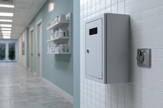 Locked Specimen Dropbox in After-Hours Clinic Hallway