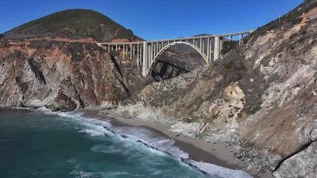 Aerial view of the Bixby Creek Bridge on California State Route 1, USA
