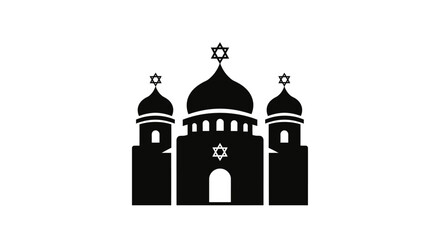 Obraz premium Black silhouette icon of a Jewish synagogue building with Star of David.