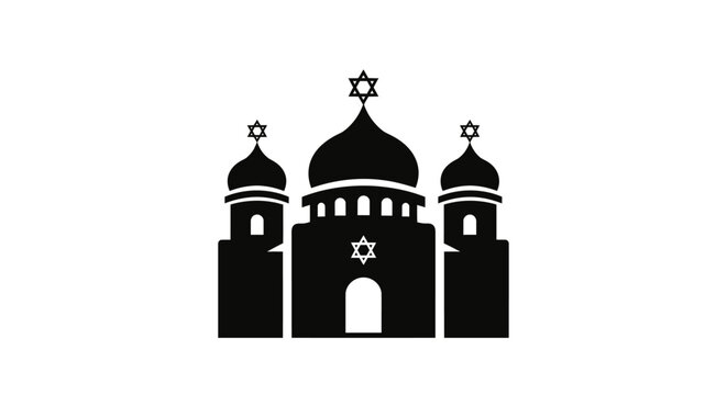 Black silhouette icon of a Jewish synagogue building with Star of David.