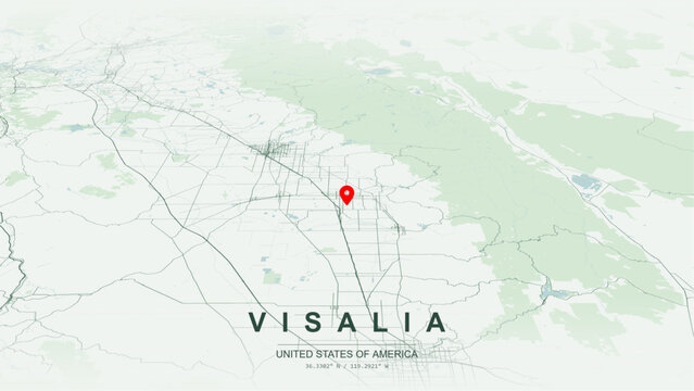 Modern minimalist vector map of Visalia, California, USA. High-quality scalable illustration of Visalia San Joaquin Valley city grid, Golden State Highway State Route 99 for posters design.