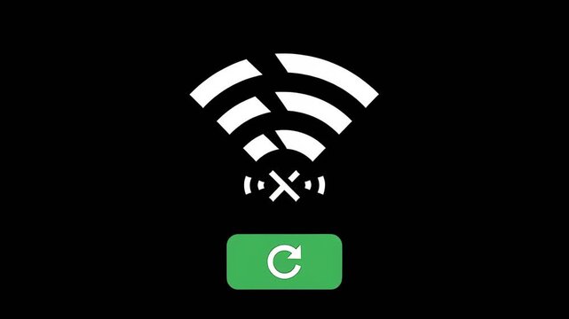 Animated Broken WiFi Signal Icon with Green Retry Button