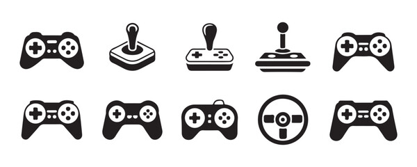 Detailed gaming controller and joystick icons for video game software and digital hardware UI elements. © MSTGIRATUN