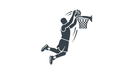 Silhouette of a basketball player performing a slam dunk. © Sadar