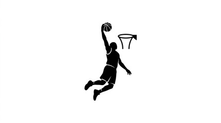 Silhouette of a basketball player performing a slam dunk. © Sadar