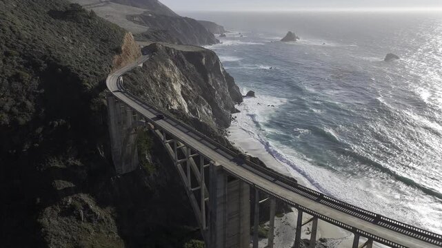 Aerial view of the Bixby Creek Bridge on California State Route 1, USA