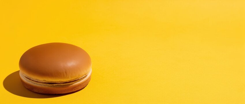 Simple and Minimalist Brown Round Cake on Bright Yellow Background, Ideal for Food Photography and Dessert Inspiration in Culinary Arts