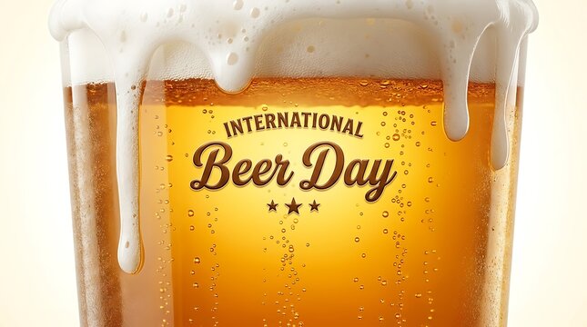 International beer day celebration with a refreshing glass of golden cold lager beer with frothy white foam refreshment celebration beverage refreshing celebrate