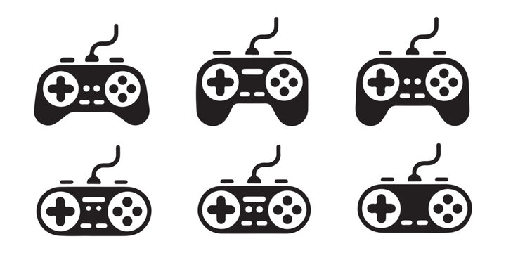 Gamepad vector illustration. black joystick silhouette. game controller icon in flat style. modern gamepad set.