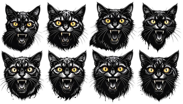 Black Cats Growling Heads.
