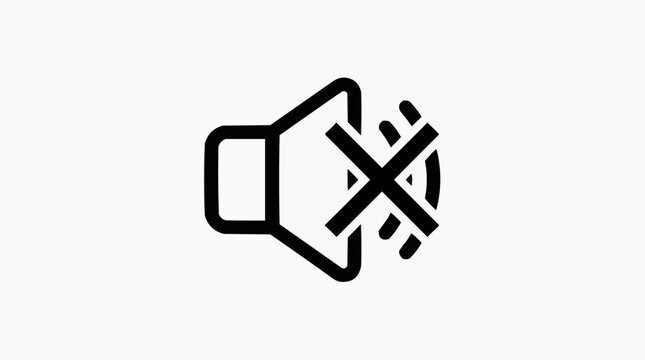 A simple black and white icon representing silence or no sound, with a speaker symbol crossed out