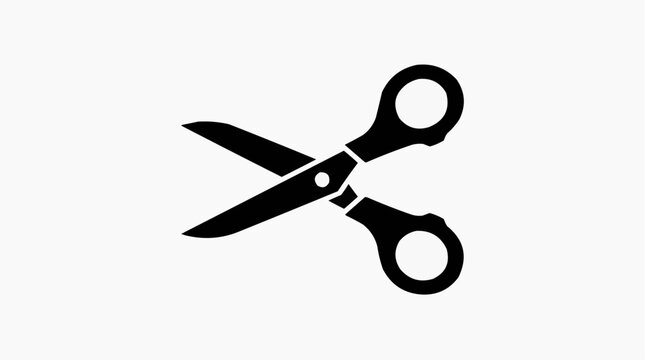 A simple black icon of scissors on a white background